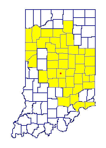 map of Indiana with many central counties highlighted